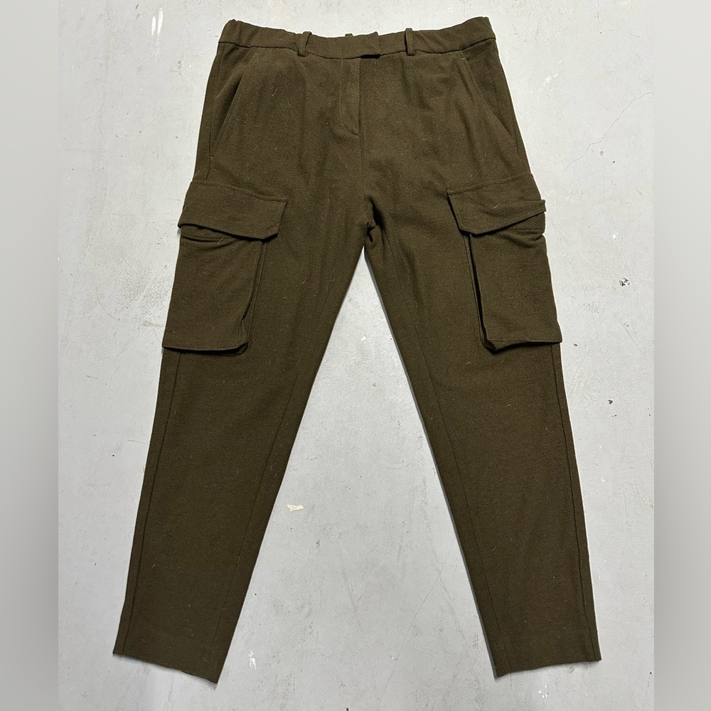 Isabel Marant Etoile 100% Wool Cargo High Rise Pants Trousers Size 2 Green